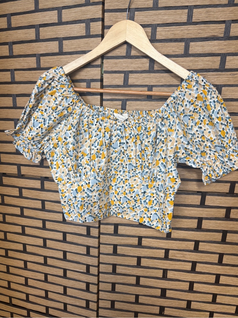 Sim & Sam blue and yellow crop top size medium